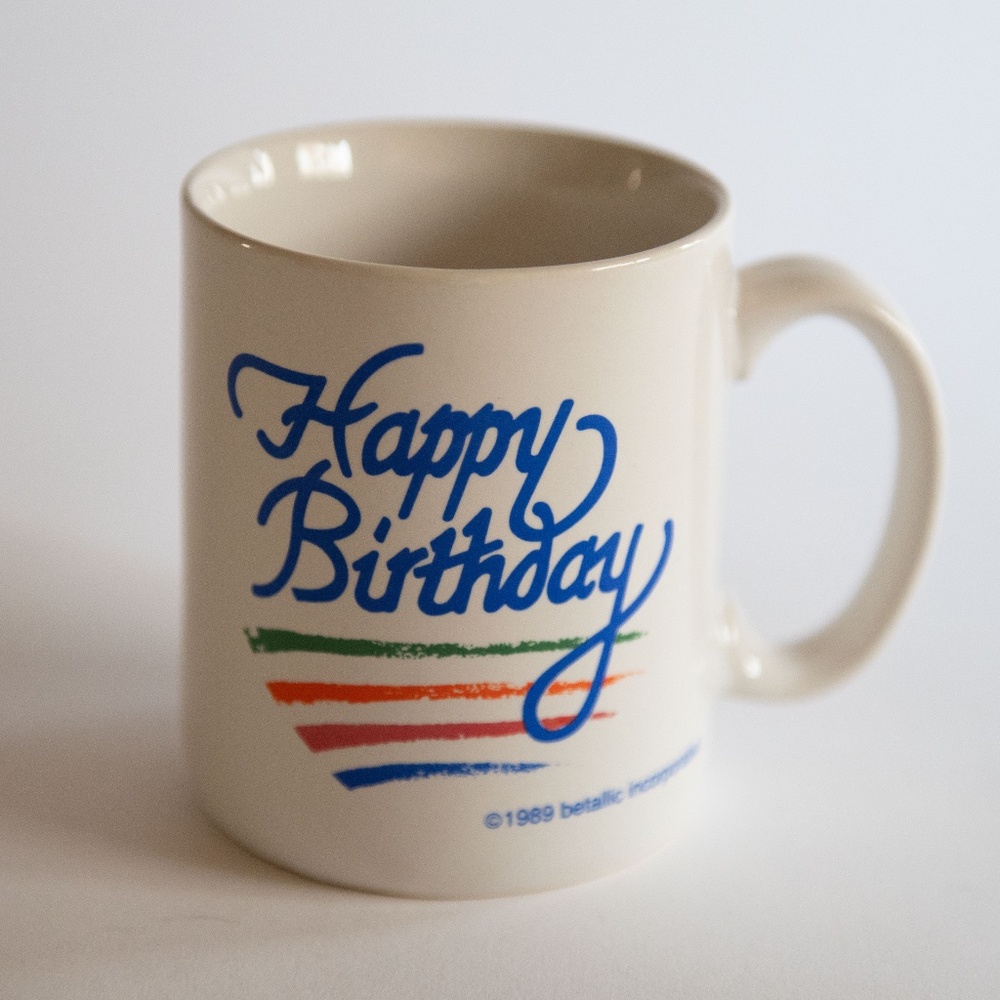 Vintage 1989 Rainbow Happy Birthday Ceramic Coffee Tea Gift Mug | Betallic Inc